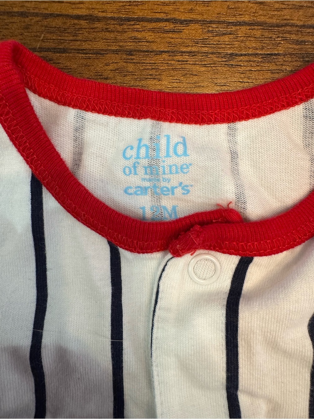 Carter's White Romper with Red Trim and Navy Stripes - Picture 2 of 3